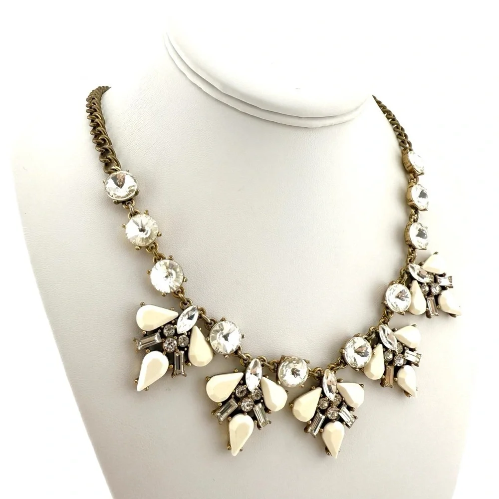 J. Crew White and Gold Floral Necklace